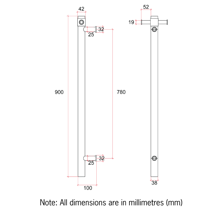 Thermogroup 240V Vertical Heated Towel Rail Brushed Brass