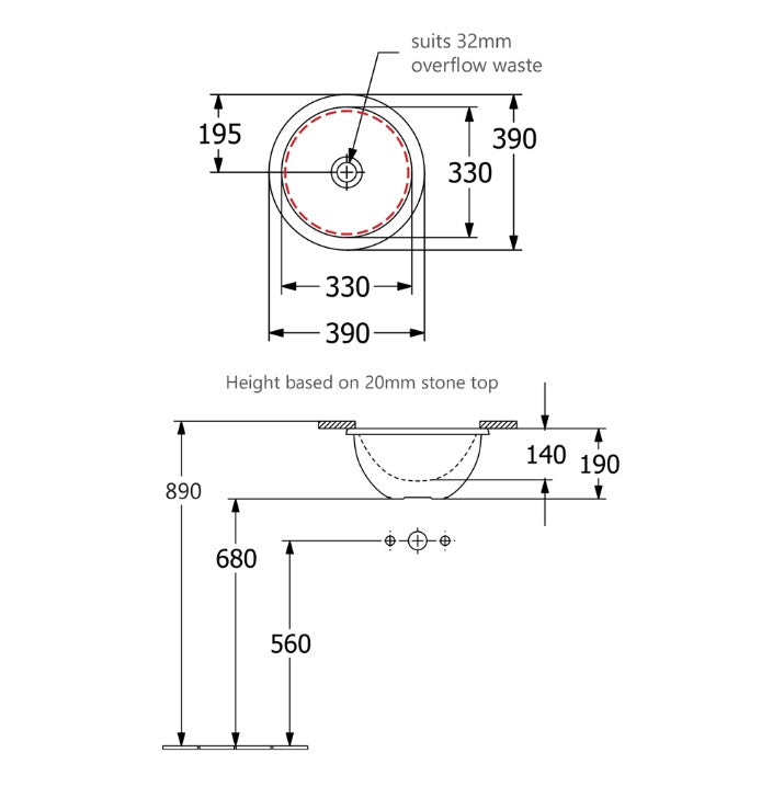 Villeroy & Boch Loop Slim 330 Round Undercounter Basin No Taphole Pure Black