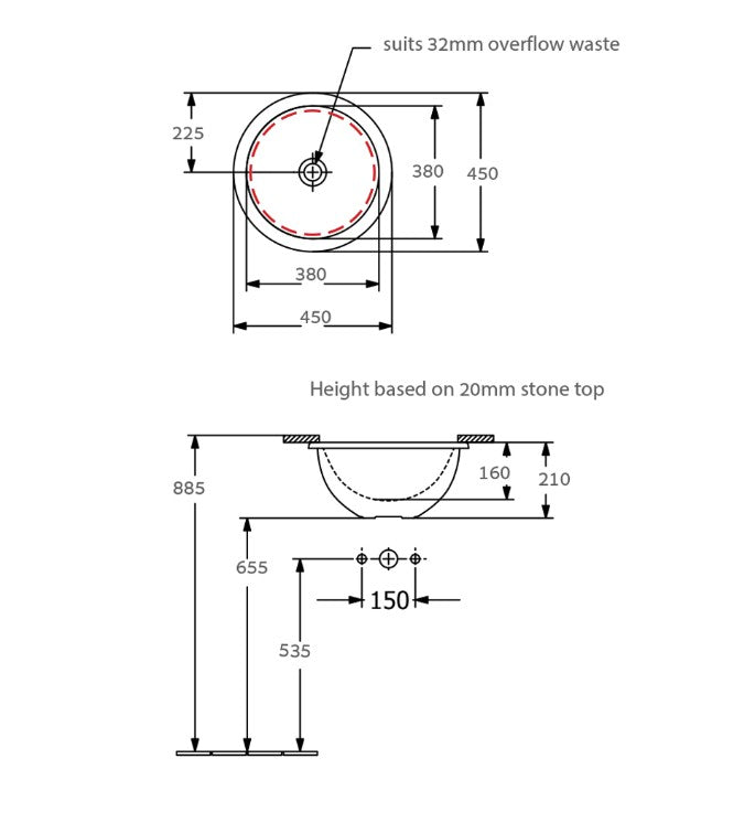Villeroy & Boch Loop Slim 380 Round Undercounter Basin Stone White