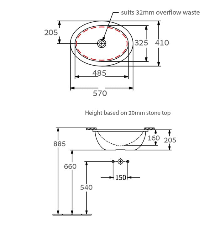 Villeroy & Boch Loop Slim 485 Oval Under Counter Basin Stone White
