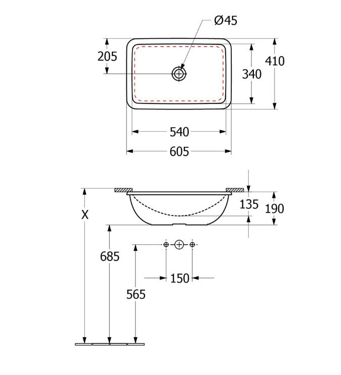 Villeroy & Boch Loop Slim 540 Undercounter Basin Alpine White