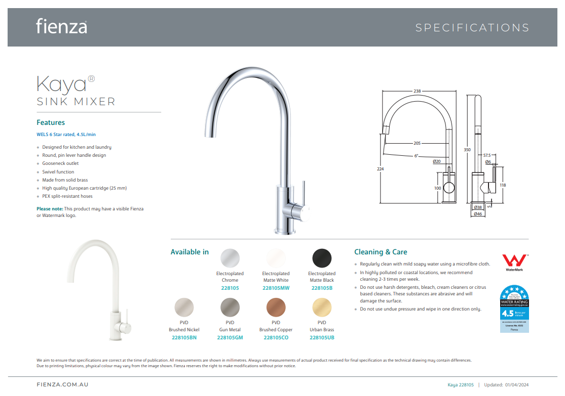 Fienza Kaya Sink Mixer Brushed Copper