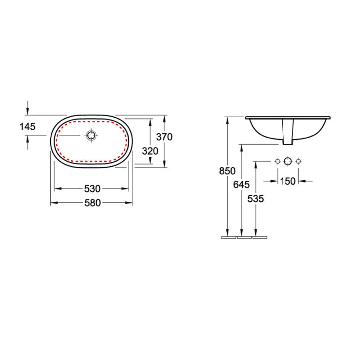Villeroy & Boch O.novo 530 Undercounter Basin Alpine White