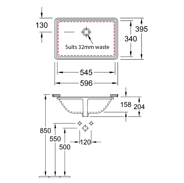 Villeroy & Boch O.novo 545 Rectangular Under Counter Basin Alpine White