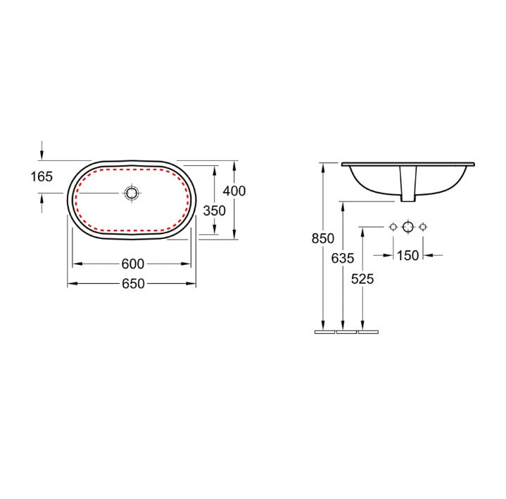 Villeroy & Boch O.novo 600 Undercounter Basin Alpine White