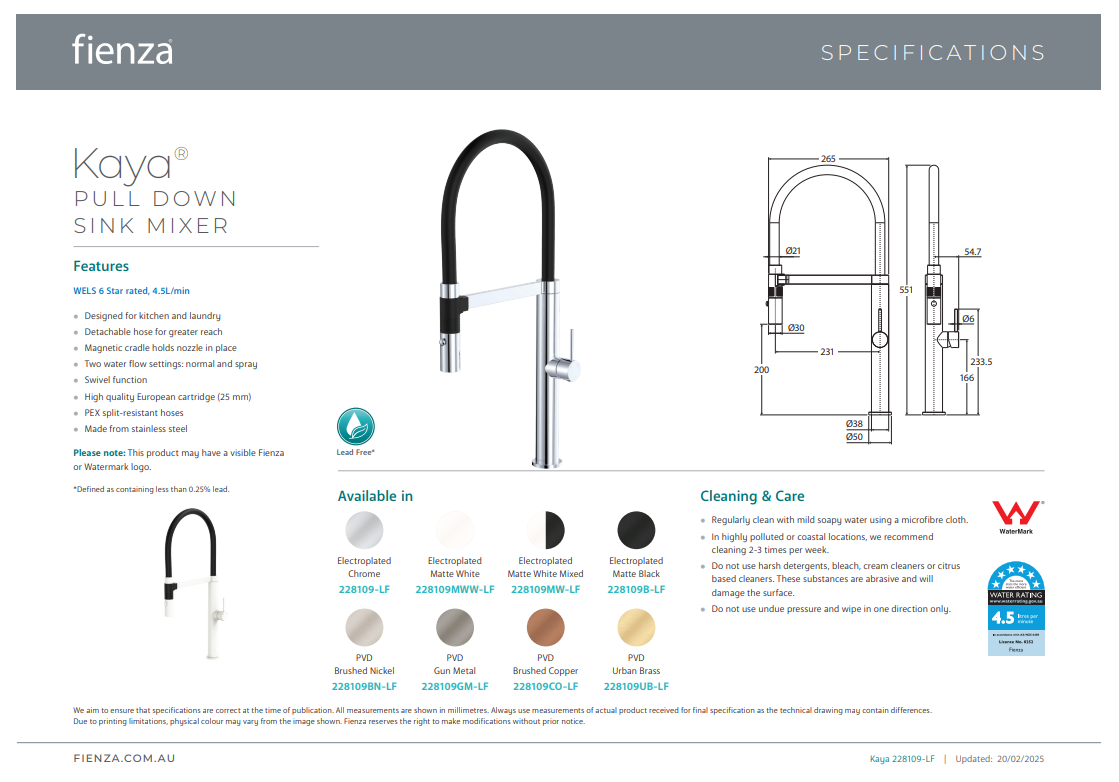 Fienza Kaya Pull Down Sink Mixer Brushed Copper