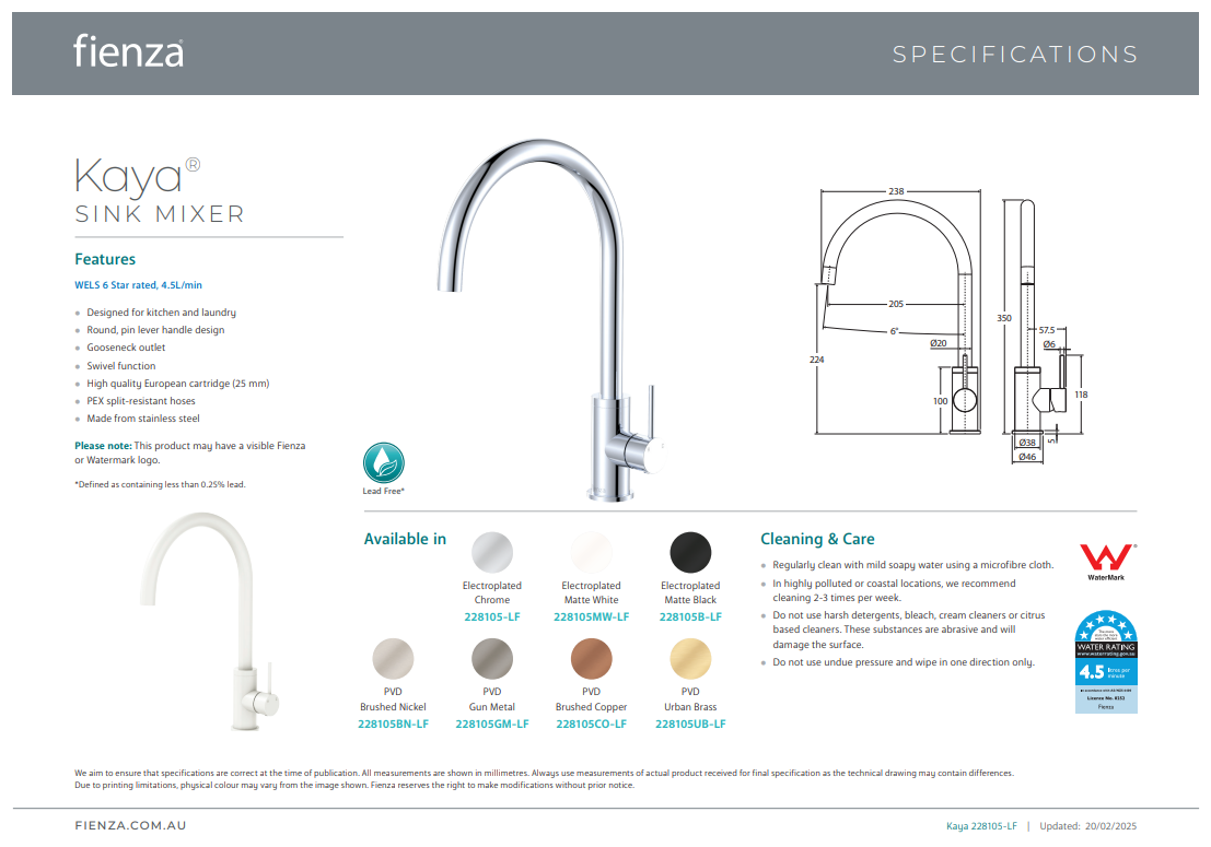 Fienza Kaya Sink Mixer, Chrome