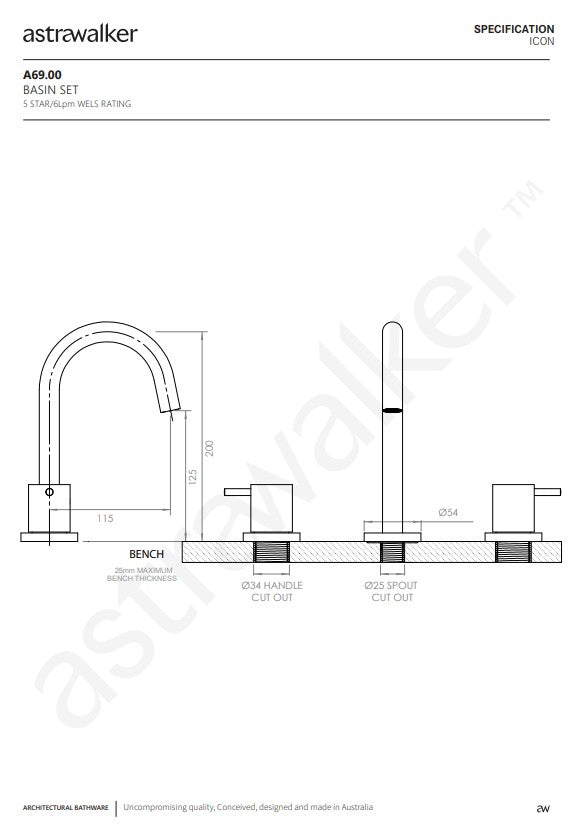 Astra Walker Icon Basin Set with 118mm Swivel Spout