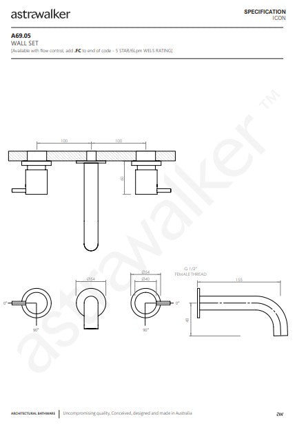 Astra Walker Icon Wall Set With 150mm Spout