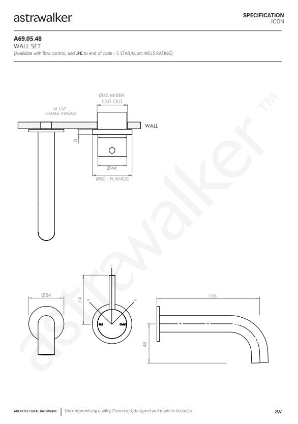 Astra Walker Icon Wall Set With 150mm Spout