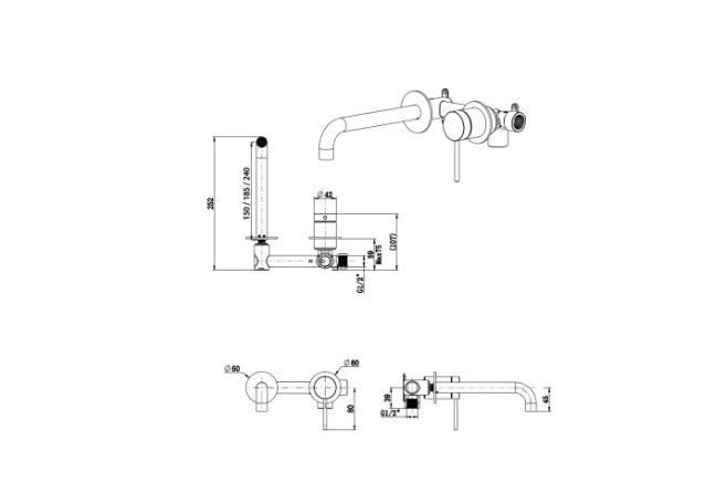 Bella Vista Mica Wall Spout Combo - Curved Spout 1P Dusk Bronze - Trim Kit Only