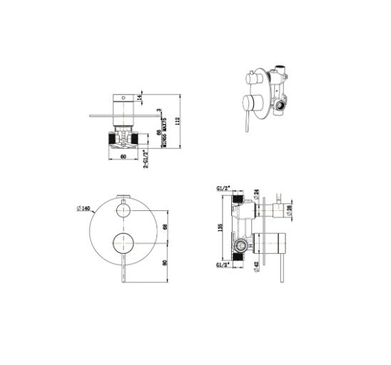 Bella Vista Mica Shower Mixer Diverter Chrome 1P - Trim Kit Only