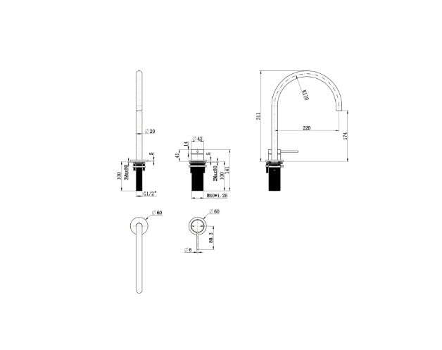 Bella Vista Gooseneck Hob Sink/Basin Mixer Set Black