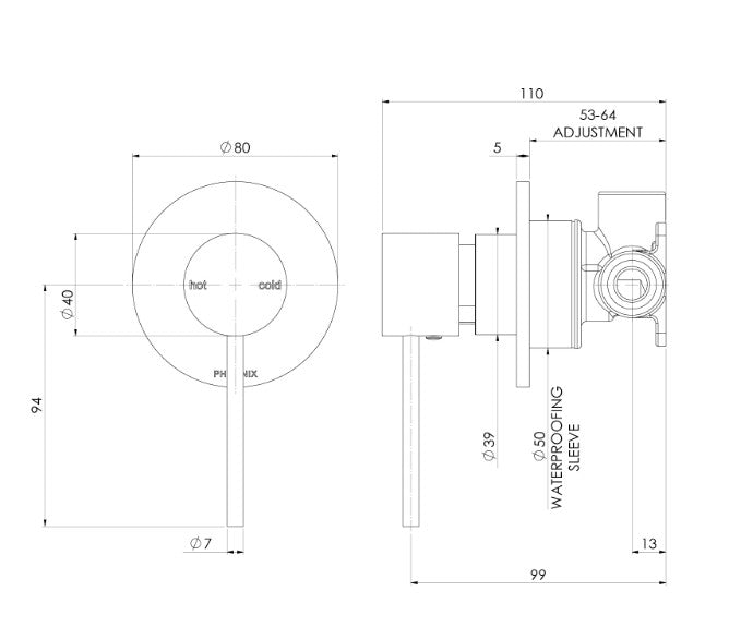 Phoenix Vivid Slimline SwitchMix Shower/Wall Mixer Trim Kit Only Chrome - Lead Free