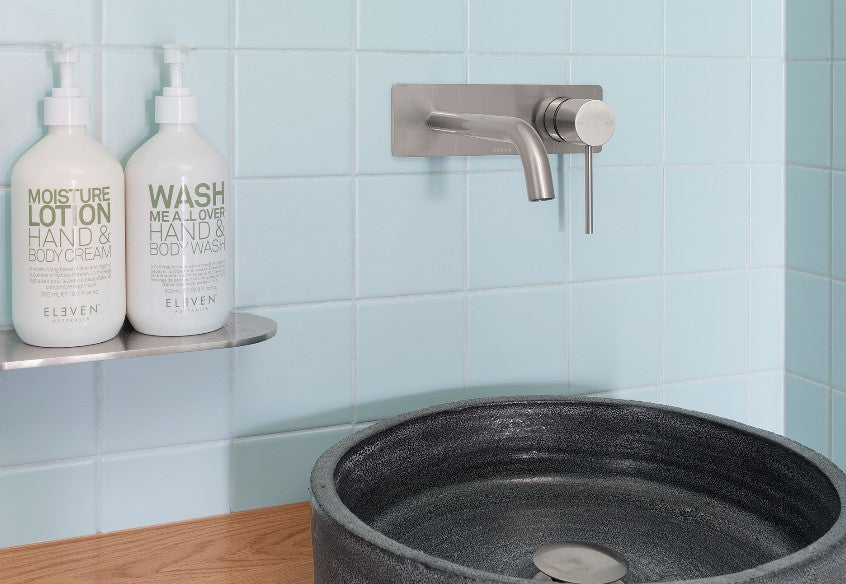 Phoenix Vivid Slimline SwitchMix Wall Basin/Bath Mixer Set 180mm Complete Kit Brushed Nickel - Lead Free