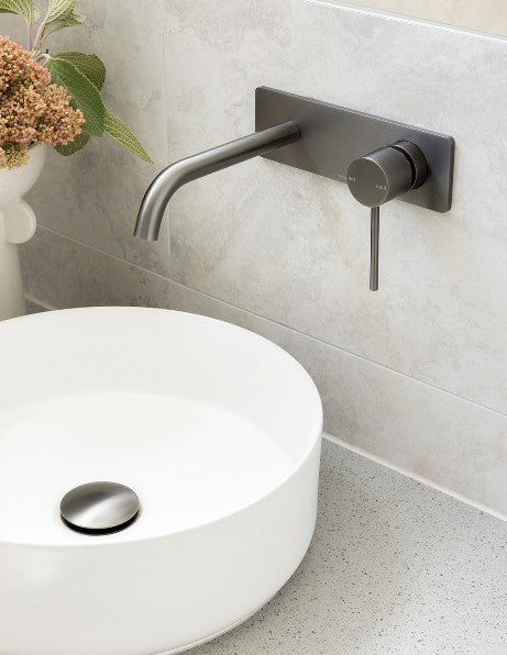 Phoenix Vivid Slimline SwitchMix Wall Basin/Bath Mixer Set 180mm Complete Kit Brushed Carbon - Lead Free