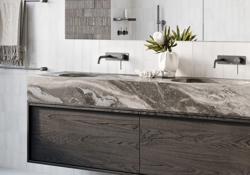 Phoenix Vivid Slimline SwitchMix Wall Basin/Bath Mixer Set 180mm Trim Kit Only Brushed Carbon- Lead Free