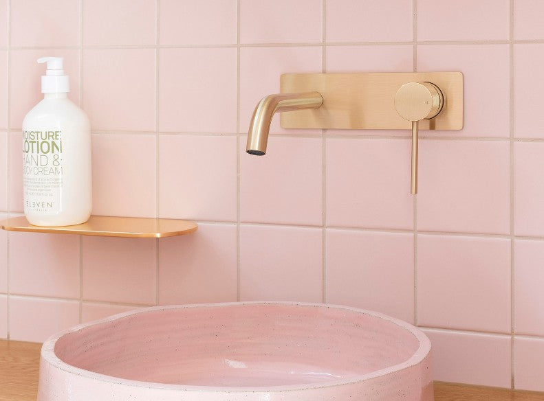 Phoenix Vivid Slimline SwitchMix Wall Basin/Bath Mixer Set 180mm Complete Kit Brushed Gold - Lead Free