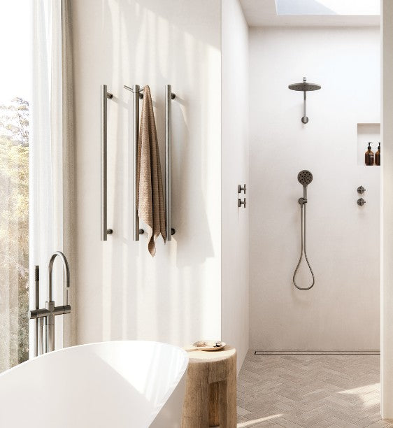 Phoenix Vivid Slimline Floor Mounted Bath Mixer with Hand Shower Brushed Carbon