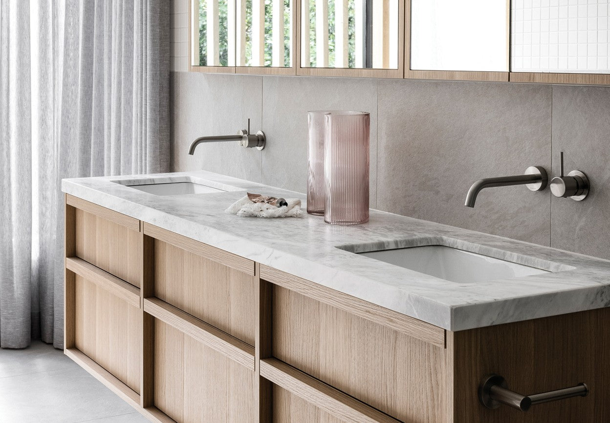 Phoenix Vivid Slimline Wall Basin Spout 230mm Curved Brushed Nickel - Lead Free