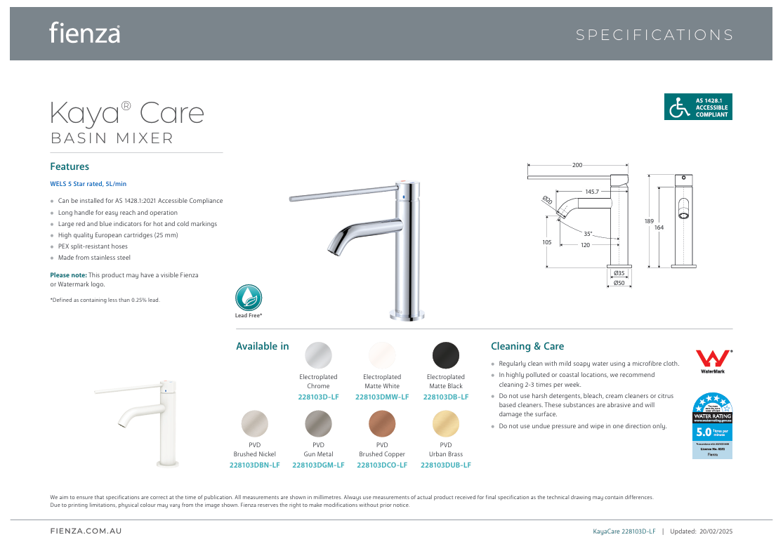 Fienza Kaya Care Basin Mixer, Brushed Copper