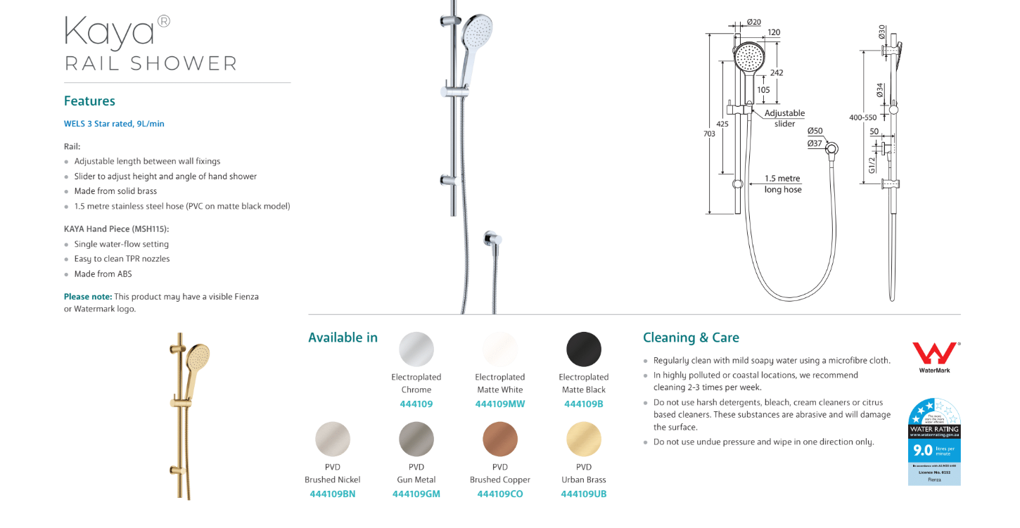 Fienza Kaya Rail Shower Matte White