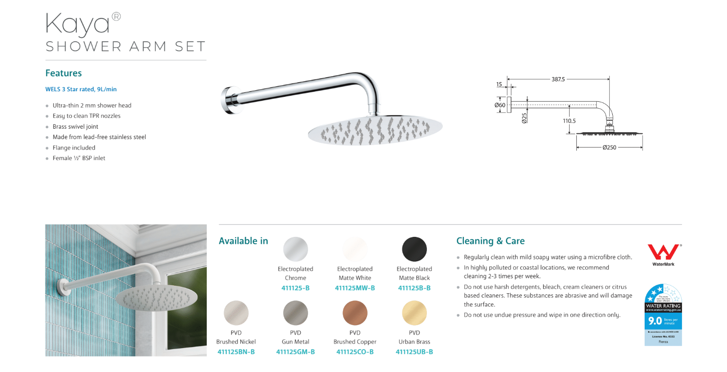 Fienza Kaya Shower Arm Set, Brushed Copper