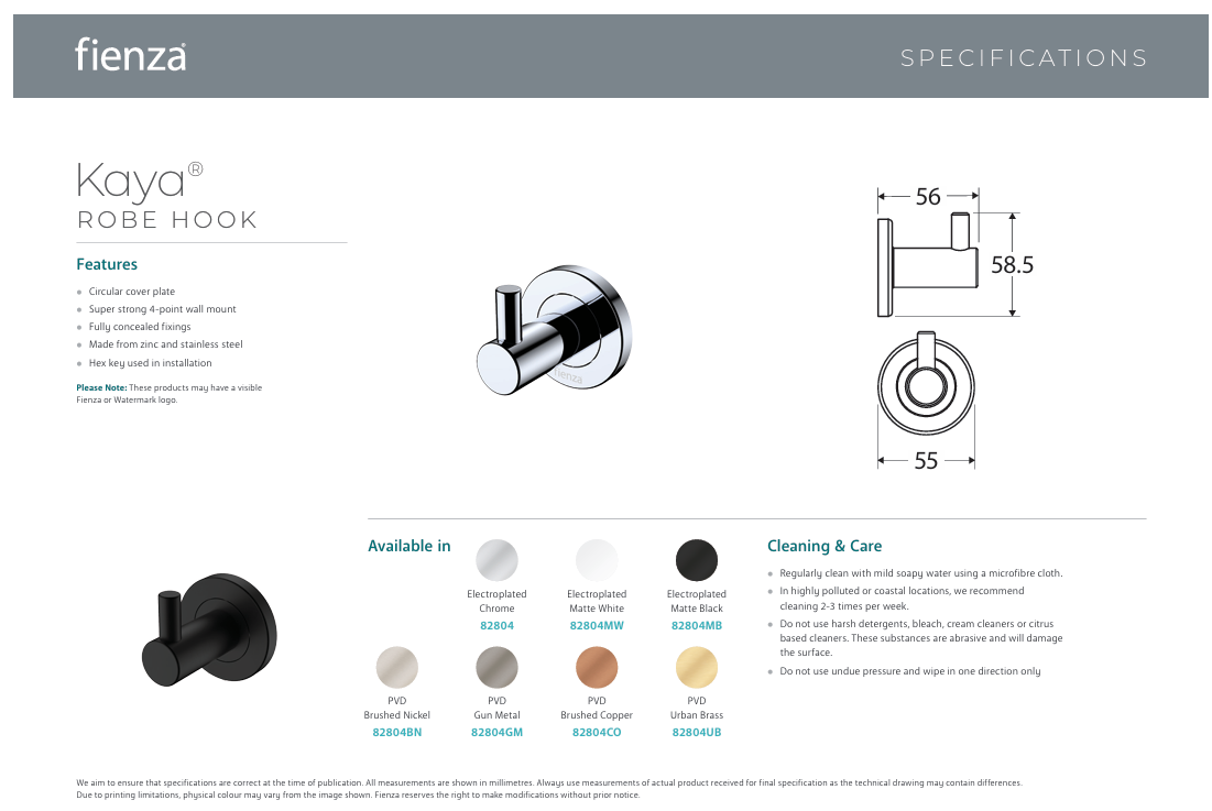 Fienza Kaya Robe Hook, Gun Metal