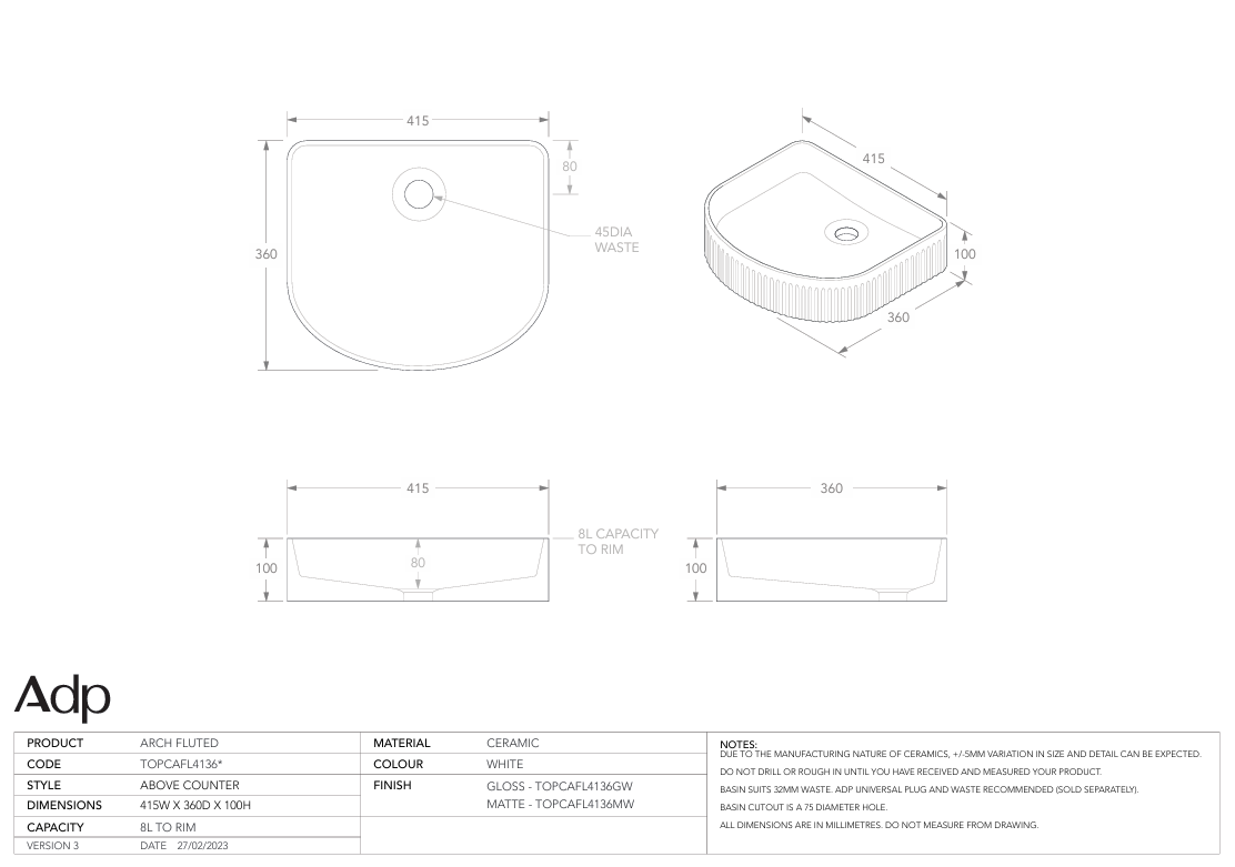 ADP Arch Fluted Basin