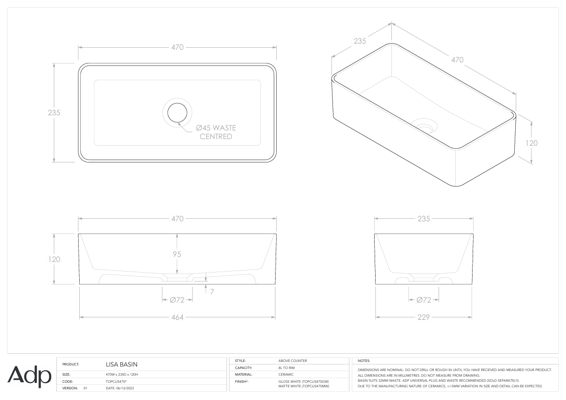 ADP Lisa Above counter Vanity