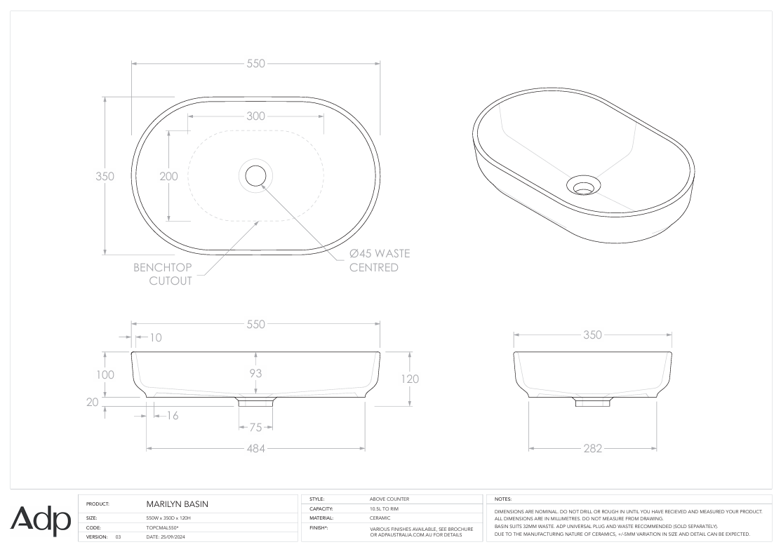 ADP Marilyn Matte Ivory Above counter basin