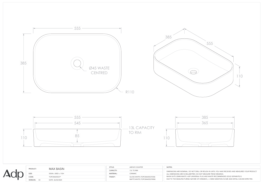 ADP Max Above counter basin
