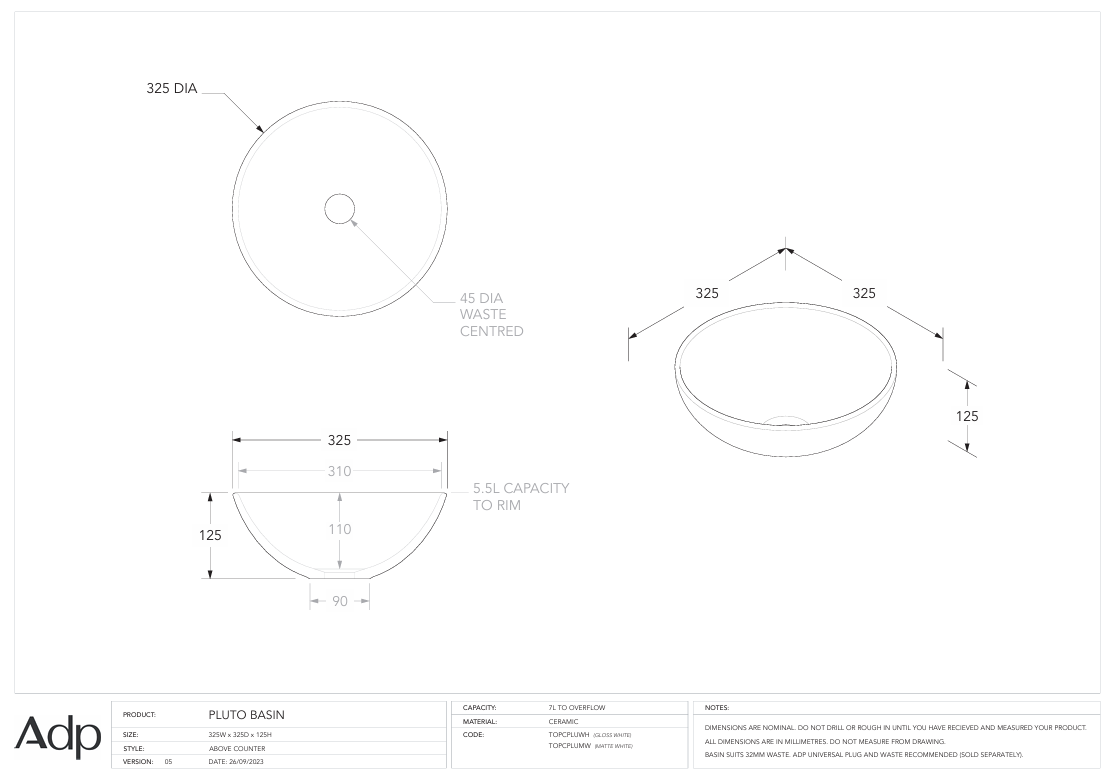 ADP Pluto Above counter basin