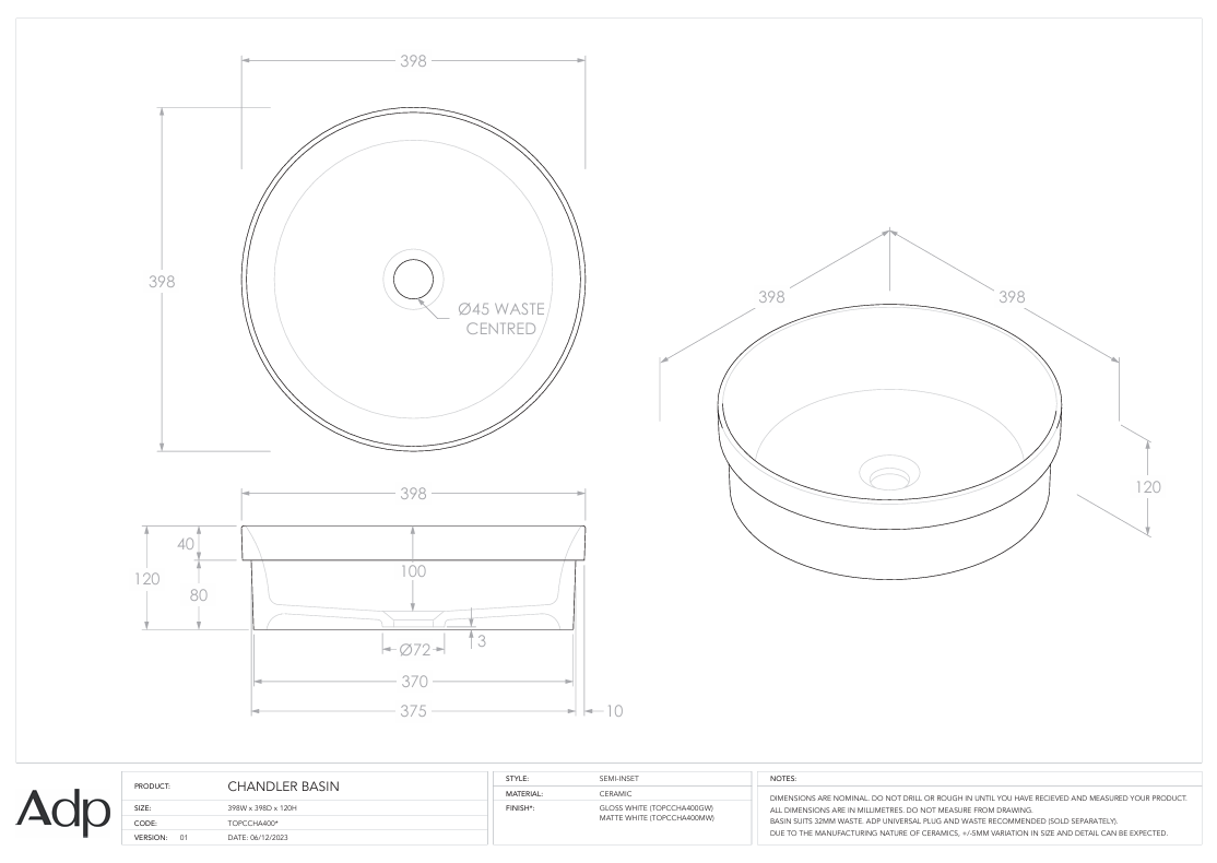 ADP Chandler Semi-inset Basin