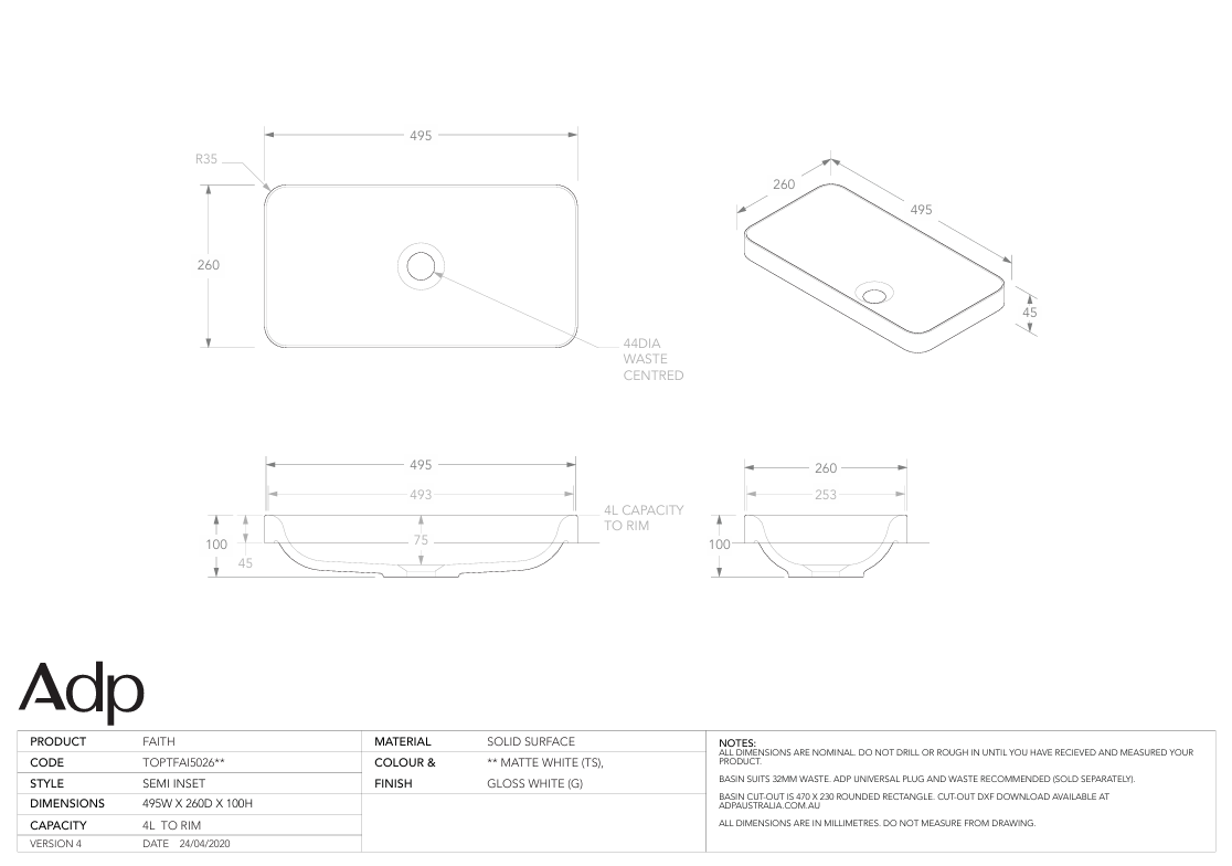 ADP Faith Semi-Inset Basin