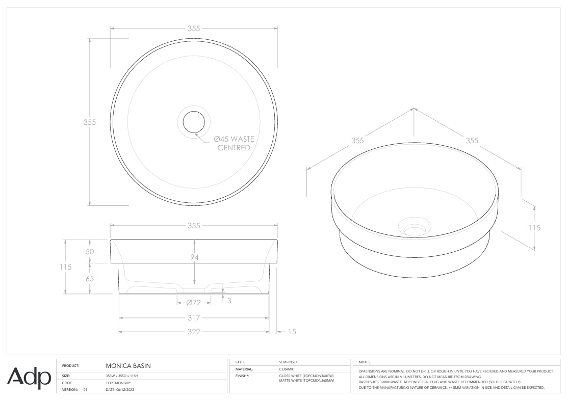 ADP Monica Semi-inset Basin