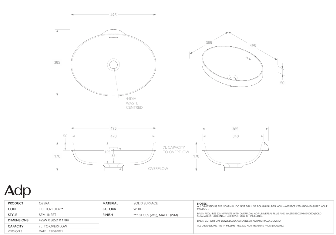ADP Ozera Semi-Inset Basin