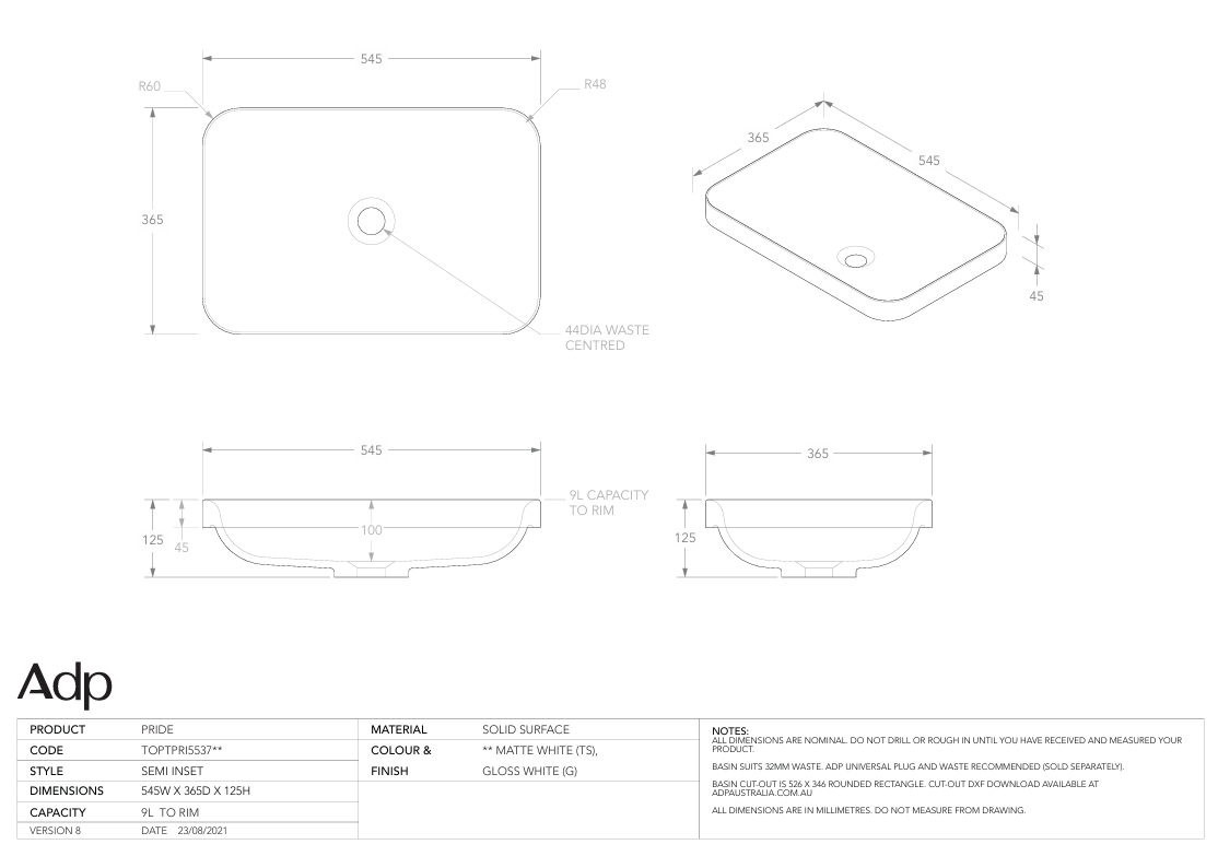 Adp Semi Inset ADP Pride Semi-Inset Basin – Designer Bathware