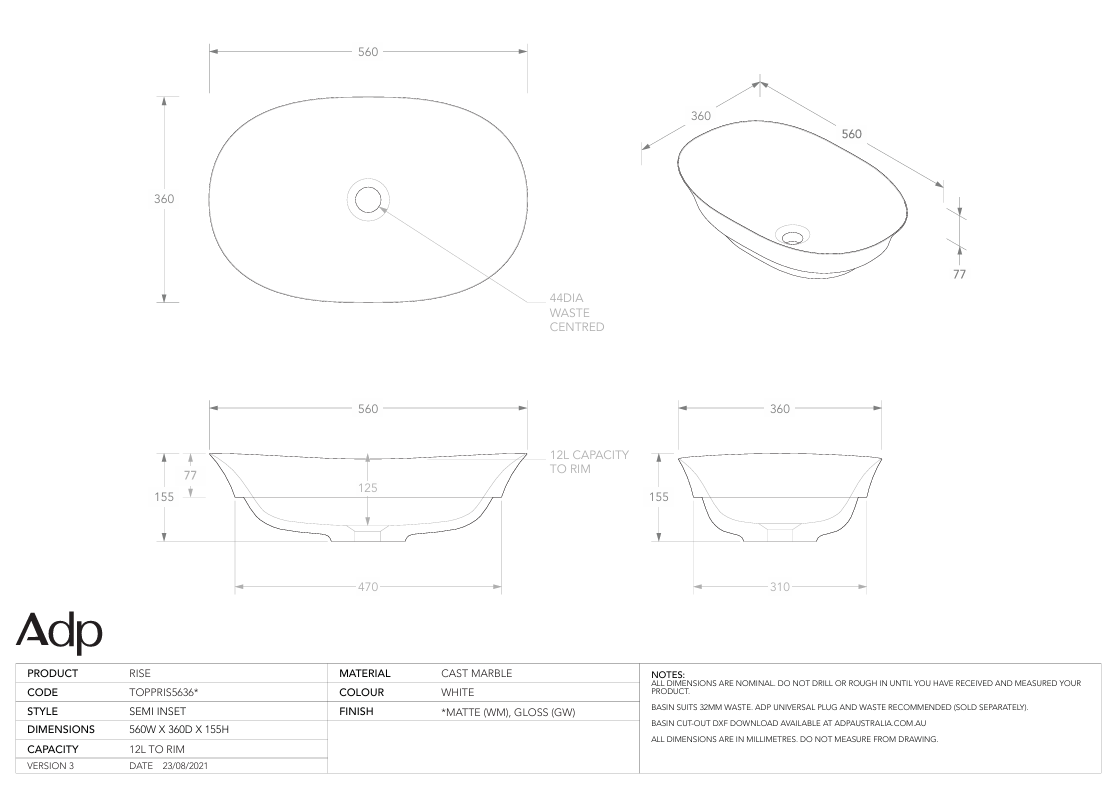 ADP Rise Semi-Inset Basin