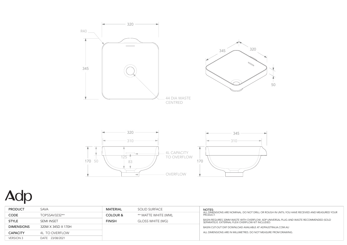 ADP Sava Semi-Inset Basin