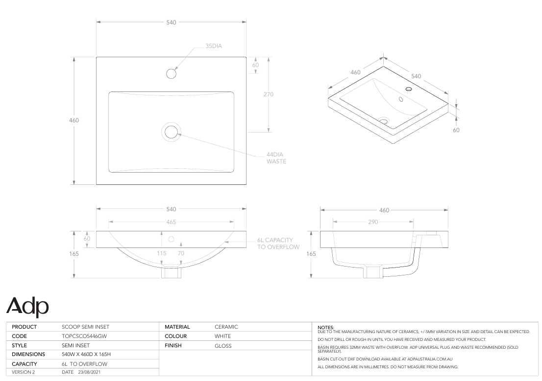 Adp Semi Inset ADP Scoop Semi-Inset Basin – Designer Bathware