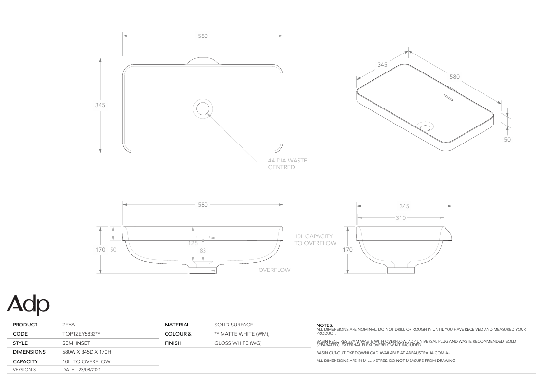 Adp Semi Inset ADP Zeya Semi-Inset Basin – Designer Bathware