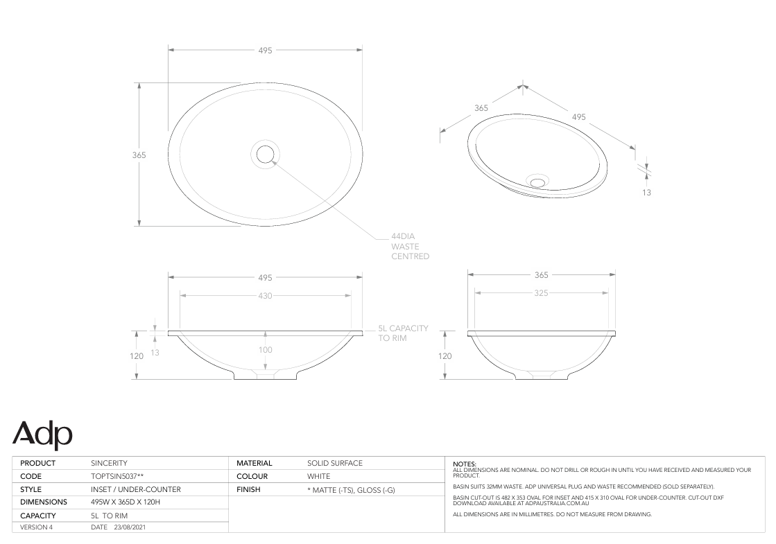 ADP Sincerity Inset Basin