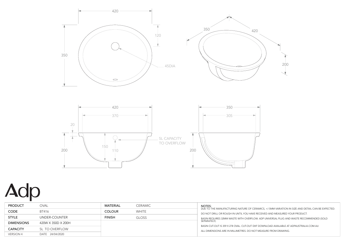 ADP Oval Under-counter basin