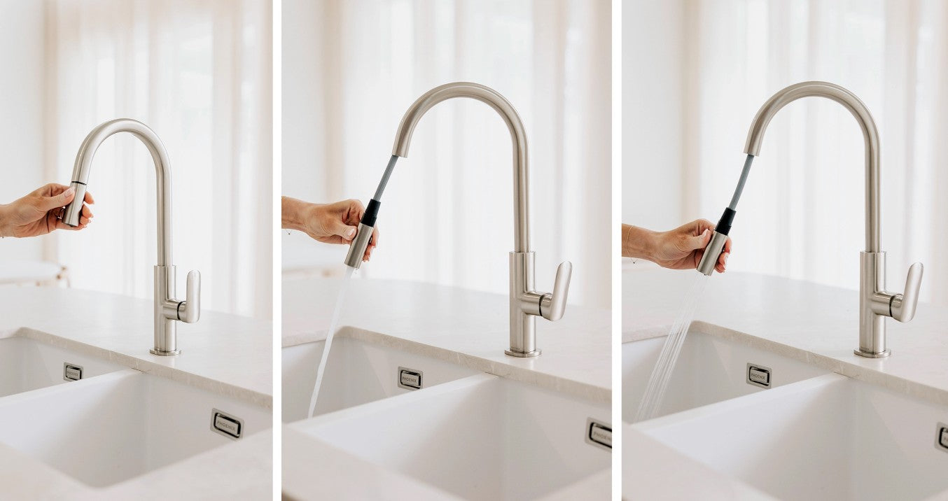 Phoenix Nuage Pull Out Sink Mixer 200mm - Lead Free Brushed Nickel