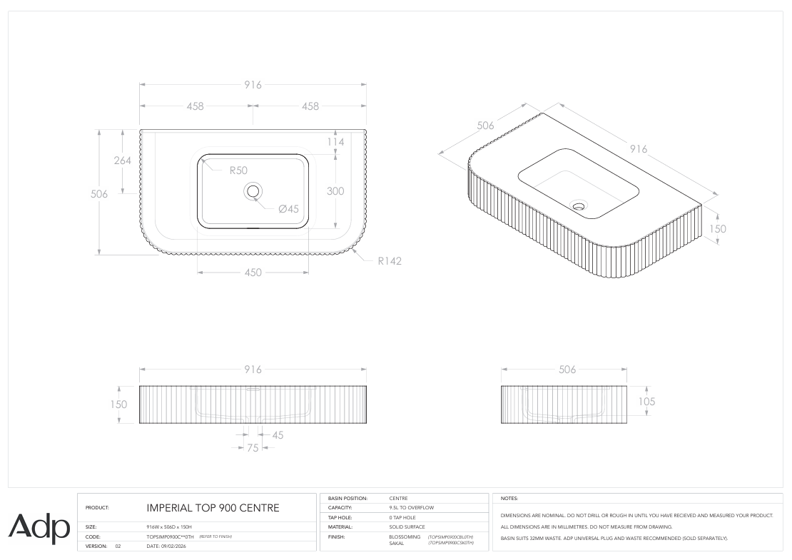 ADP Imperial Wall Basin 900 Blossoming
