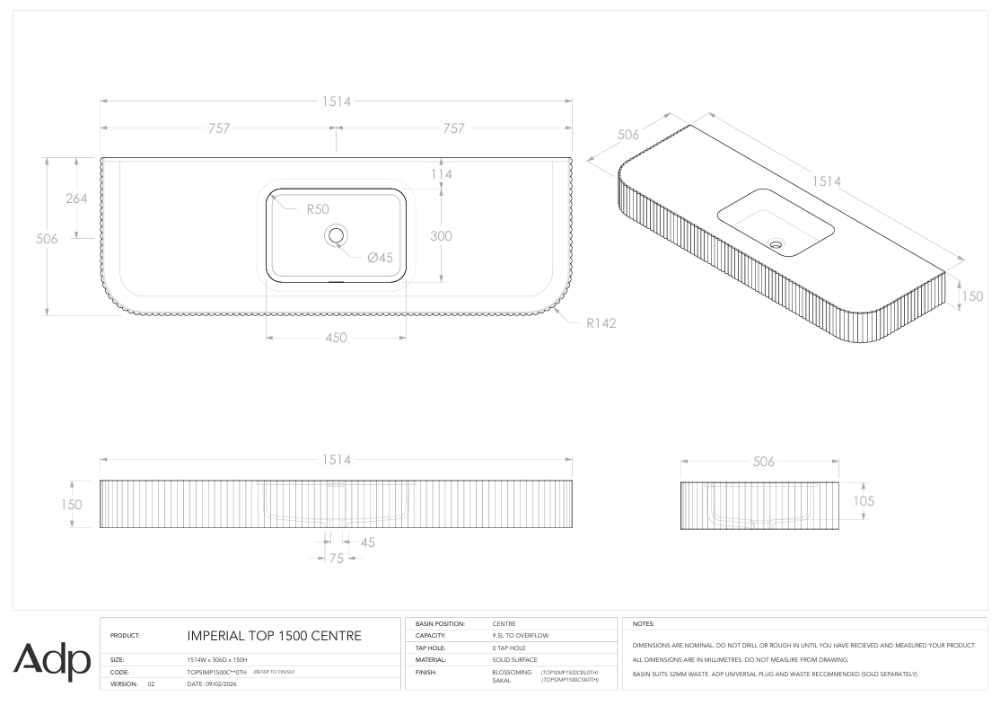 ADP Imperial Wall Basin 1500 Blossoming