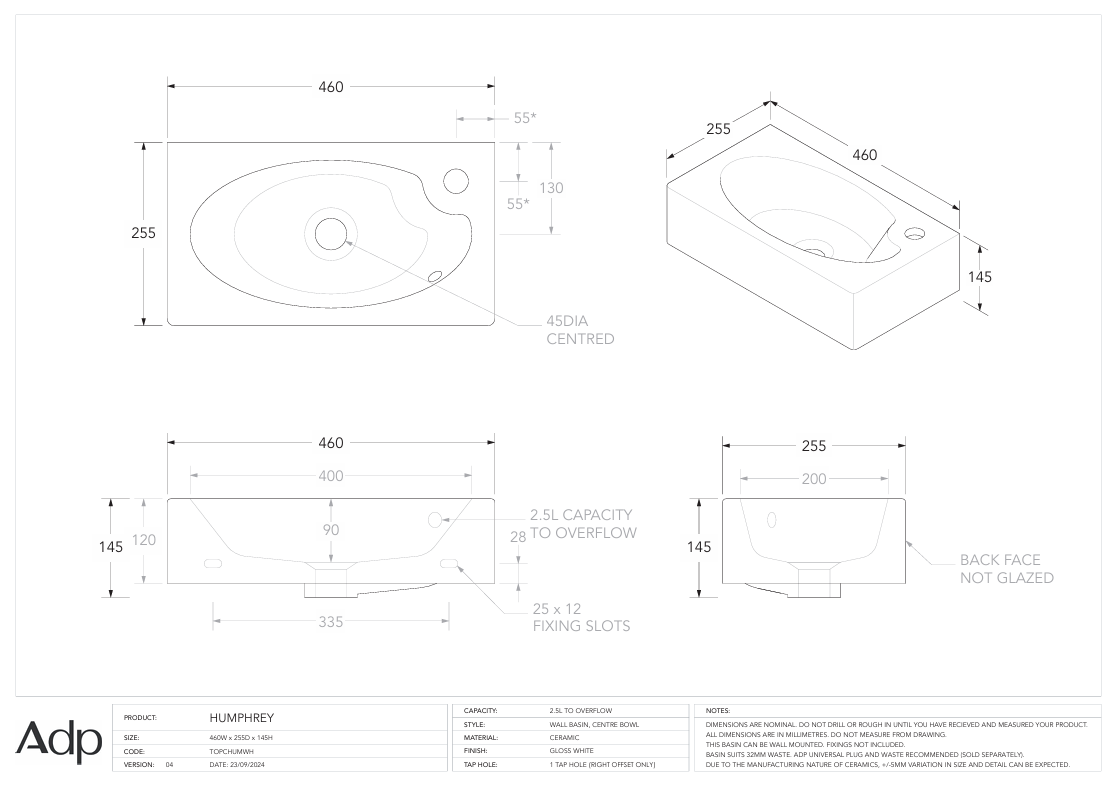 ADP Humphrey Wall Hung basin
