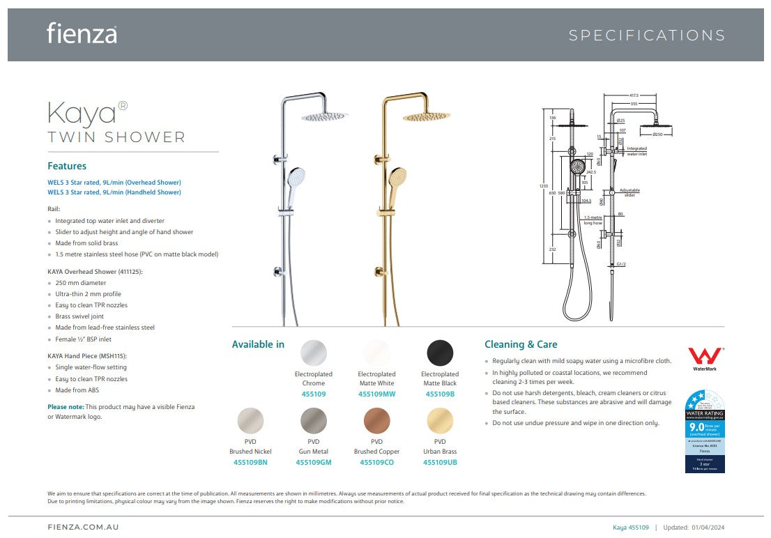 Fienza Kaya Twin Shower Brushed Copper