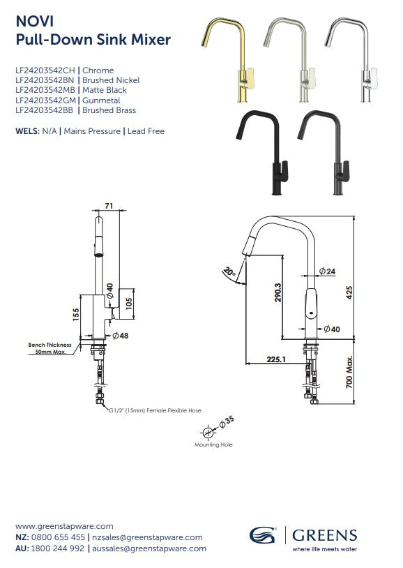 Greens Novi Pull Down Sink Mixer Matte Black